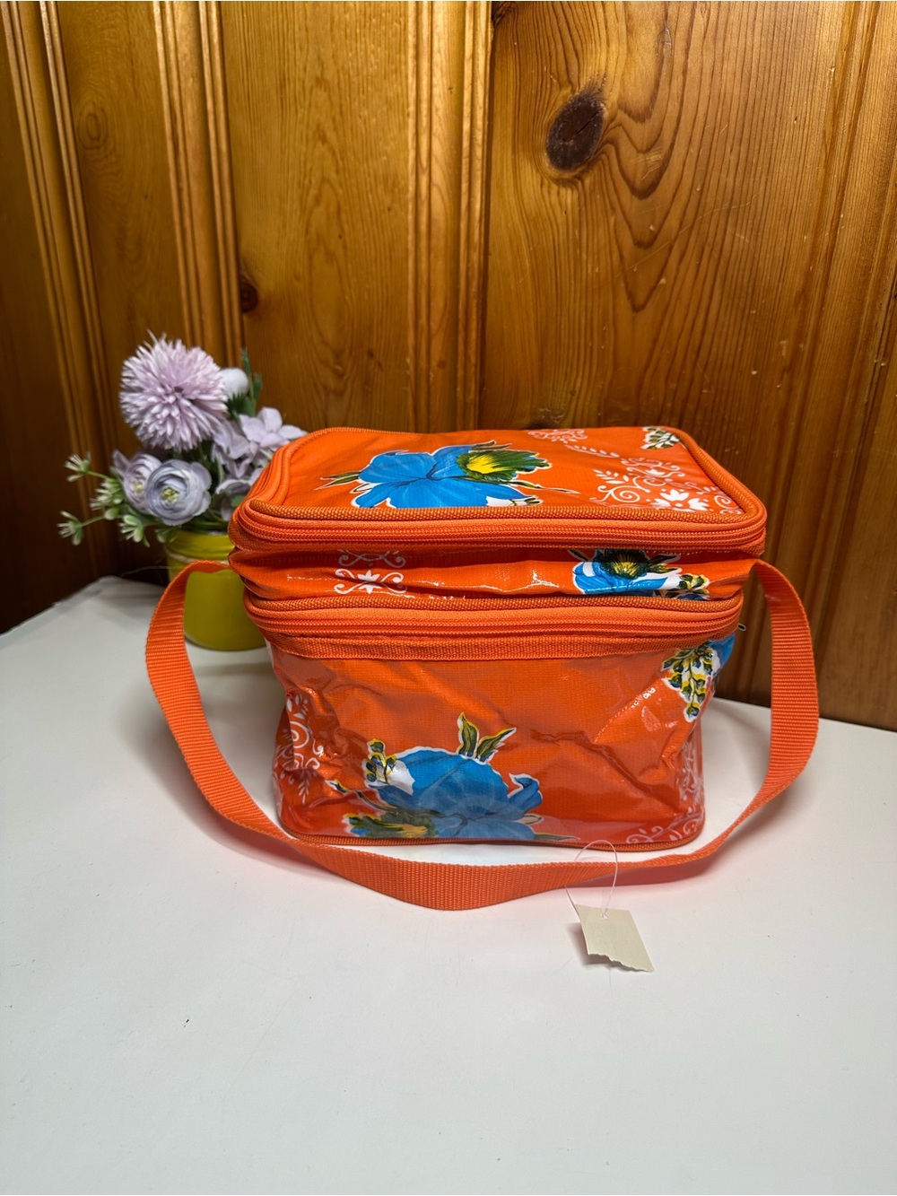 Orange Floral Vinyl lunch Bag